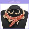 Strass Décoration Créative Design Crocodile Collier Femme Et Ensemble Boucles d'Oreilles
