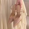 Summer sandals women's 2025 new pointed cross-strap nude patent leather high heels women's stiletto sexy sandals