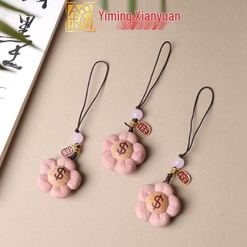 Yi Ming Xian Yuan Double-Sided Wooden Flower Phone Pendant