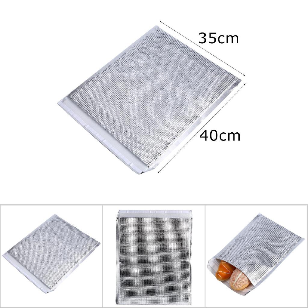 10ks sada Jednorázová hliníková fólie Izolovaná taška na skladování potravin Termo chladicí stříbrná (Rozměr 35*40 cm)