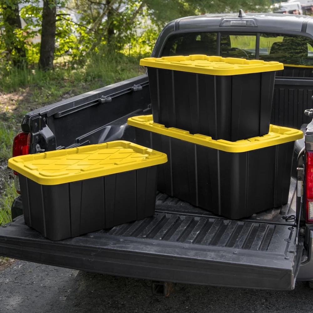 27 Gallon Heavy Duty Plastic Storage Bin with Snap-On Lid Stackable Totes Garage Basement Attic Transport and Organization