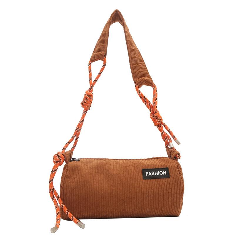 

Workwear Corduroy Fashi Neutral Crossbody Commuter Trend One-shoulder Sports Underarm Female Cylindrical Bag коричневий