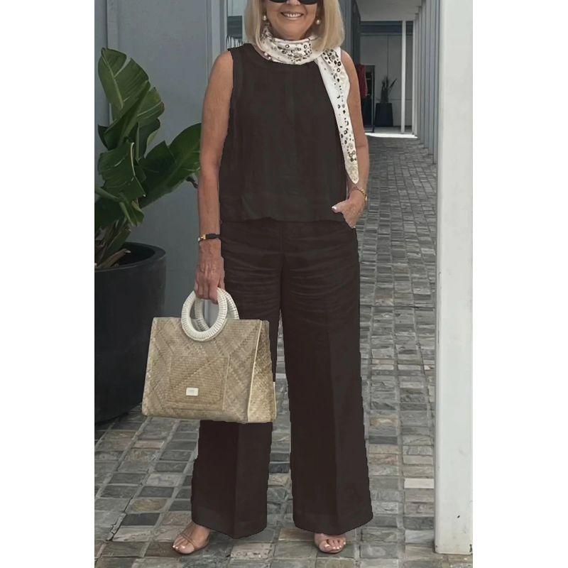 Sleeveless Top and Wide Leg Pants Set Sleeveless Tops Wide Leg Pants Suit