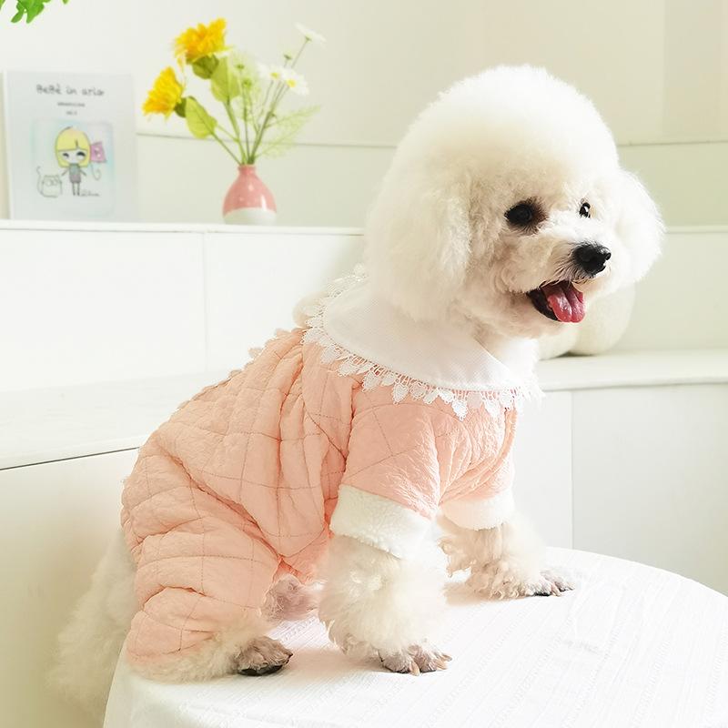 Geantă de doamnă din bumbac matlasat cu rever mare, haină din bumbac, drăguț super drăguț, haine pentru animale de companie, haine pentru câini