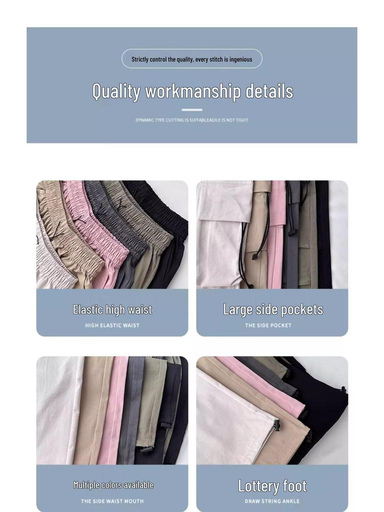 Women's Petite Quick-Dry Cargo Joggers - Summer Wide-Leg Loose Fit Pants