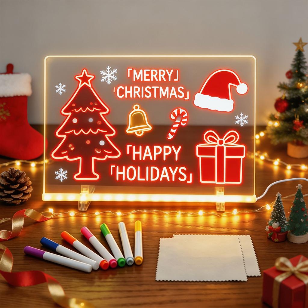 Tableau Message Acrylique Lumineux LED Effaçable Tableau à Dessin USB Cadeau d'Anniversaire Publicité de Bar pour Activités Créatives avec Support
