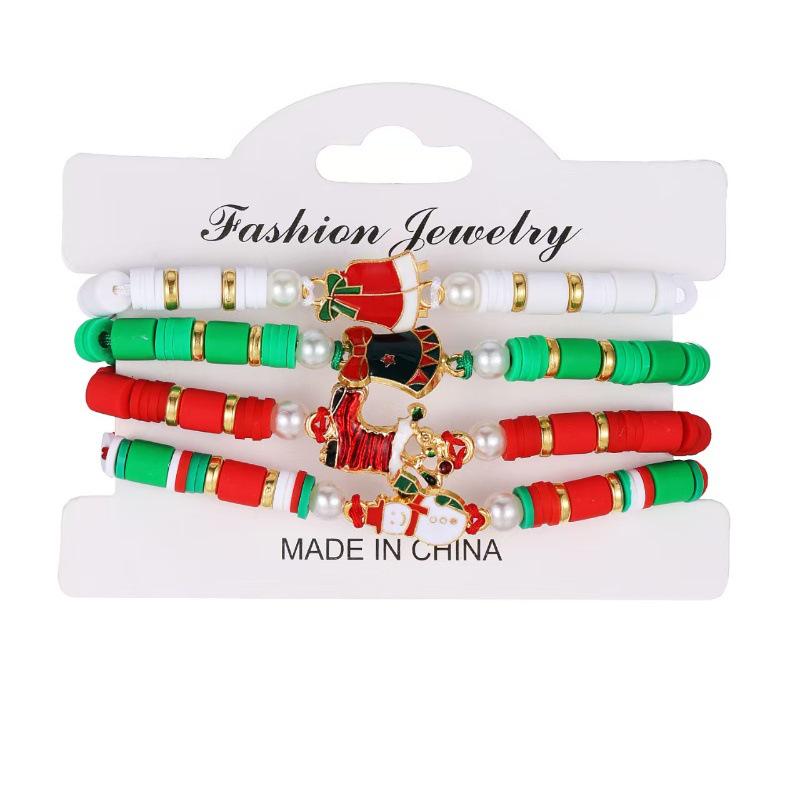 Kerst sieraden over de grens: Set Armbanden met Kralen van Polymeerklei en Imitatieparels met Hanger van Kerstman & Rendier