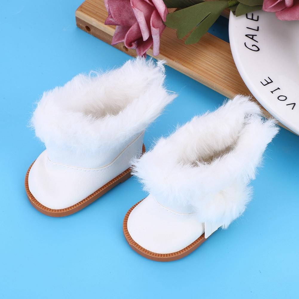 1 Pair Mini Doll Shoes Plush Winter Snow Boots Dolls Accessories for 18 Inch Dolls (White)