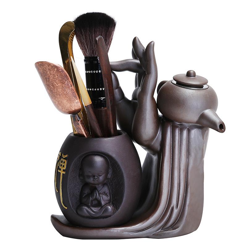 Ebony Tea Ceremony Accessories, Six Gentlemen Set, Purple Clay, Tea Drain Filter, Little Monk Decoration