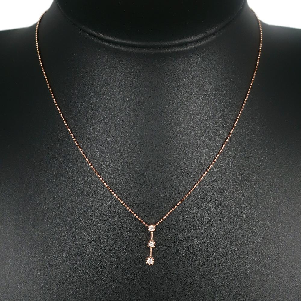 3P diamond Necklace K10 Pink Gold/diamond 2.2g Women Used
