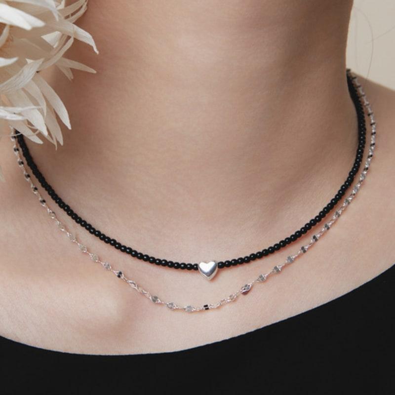 

dmoment (925Silver) Midnight S Heart & Flicker Necklace Silver&Black