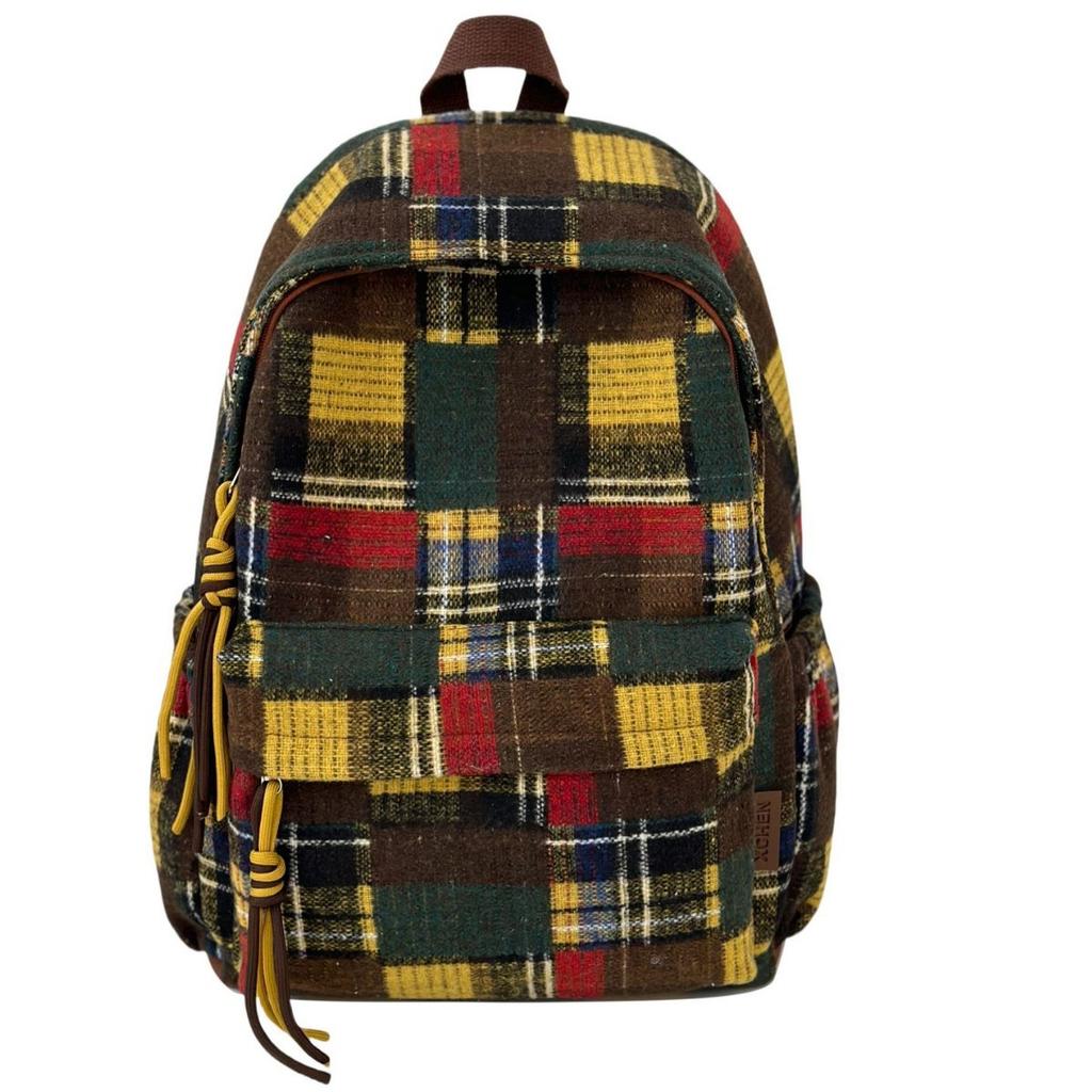 Schoolbag Retro Plaid Backpack Women's Large Capacity Leisure Travel Fashion Bag Versatile Backpack High Value Student School Bag