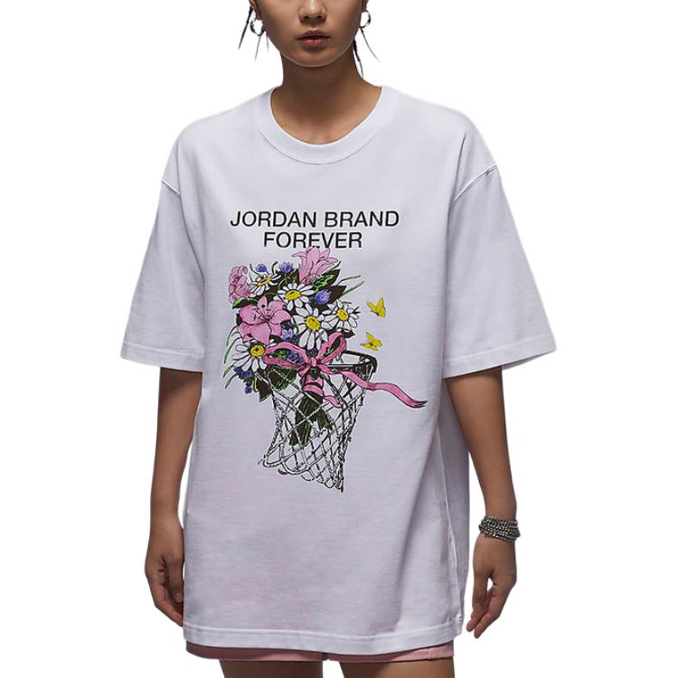 

Jordan Floral Print Short Sleeve T-Shirt Women tops White FV7120-100 L
