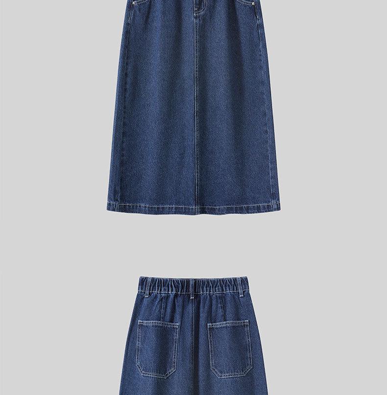 Women's High Waist Denim Midi Skirt with Slit - Summer A-line Bodycon Style (2025)