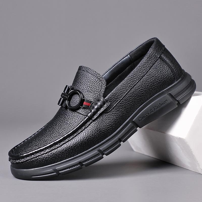 The first layer of cowhide summer new men's beanie shoes genuine leather casual leather shoes one pedal men's shoes middle-aged shoes