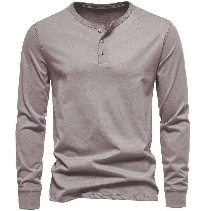 2023 Men's European & American Henley Collar Long Sleeve Solid Casual T-Shirt