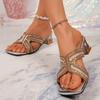 Women Sandals Foreign-style Rhinestone Slippers Women Summer Square Toe Sandals Open Toe Outward Wear One-word High-heeled Shoes