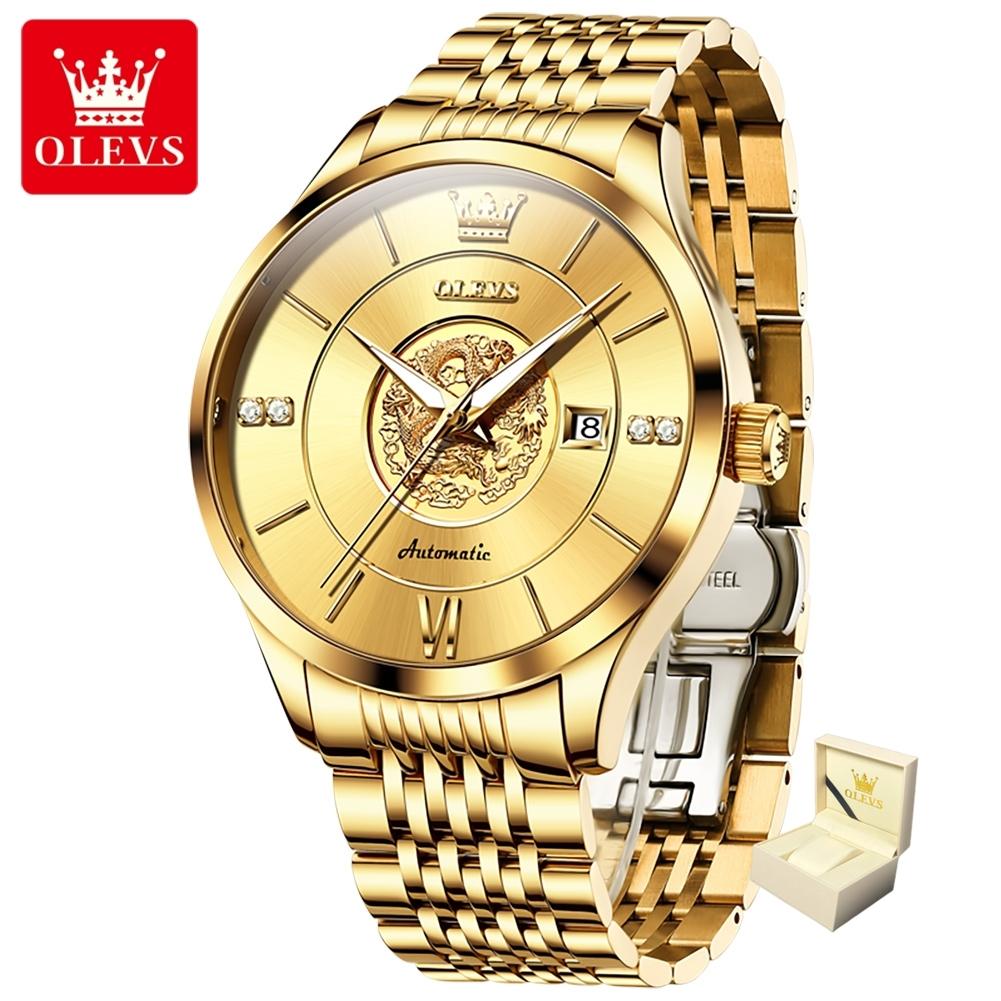 

Новий найкращий чоловічий годинник Fashion Diamond Dragon Relief Повністю автоматичний механічний годинник золотий