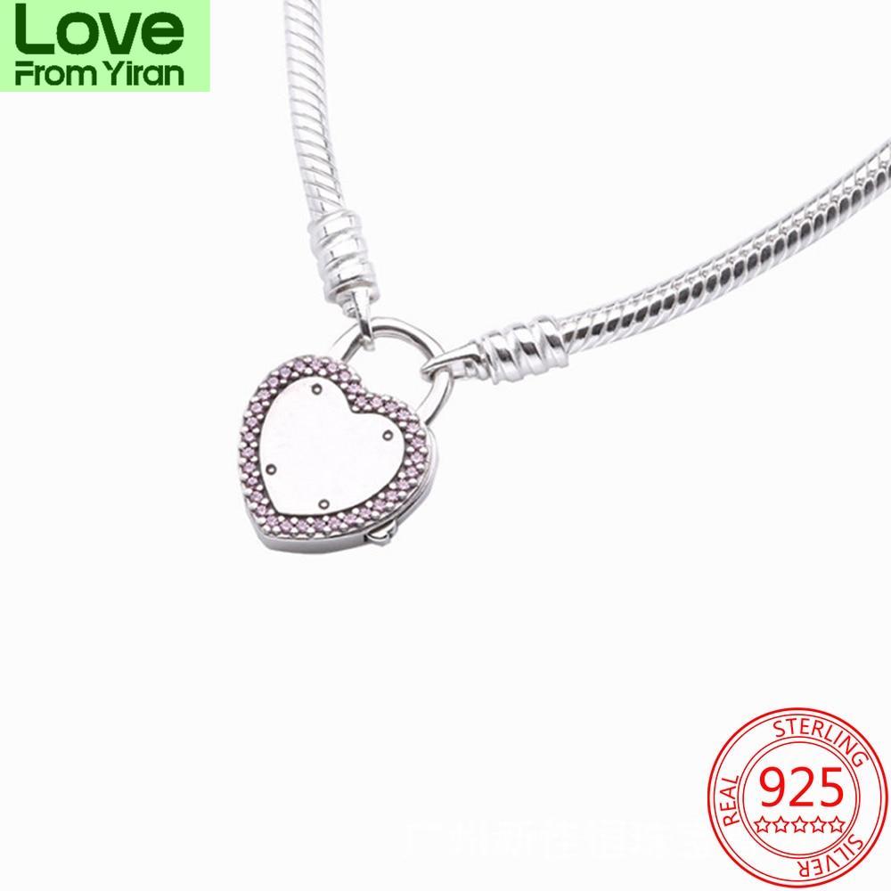 925 Sterling Silver Forever Love Vows Pink Heart -Shaped Lock Bracelet Wedding Anniversary Gift