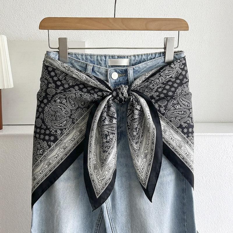 Spring and autumn green atmosphere floral triangle scarf girl versatile headscarf silk scarf small scarf shawl decorative fart curtain