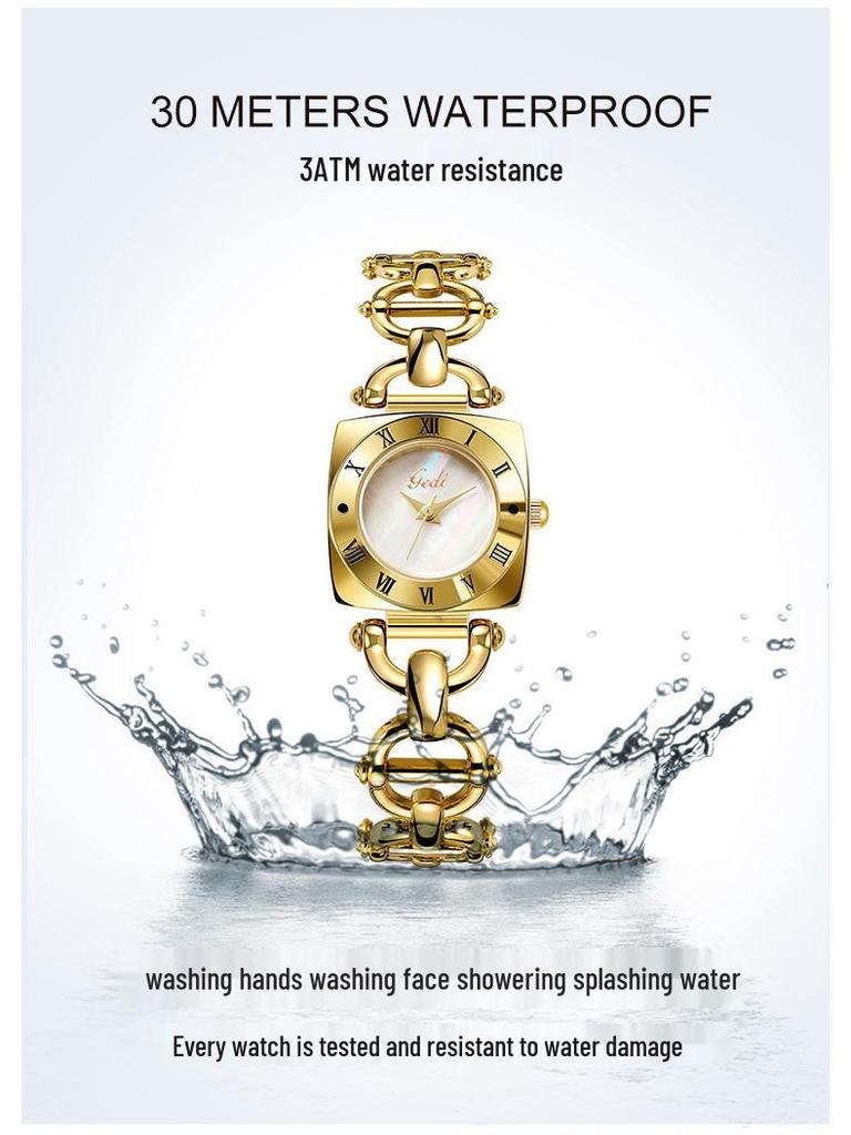 GEDI Alloy Vintage Quartz Watch - Elegant Ladies' Design with Exquisite Copper Bracelet