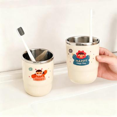 Tasse Brosse à Dents Dessin Animé Portable Acier Inoxydable 304 Double Paroi Tasse pour Bain Bouteille d'Eau de Salle de Bain Accessoires de Salle de Bain