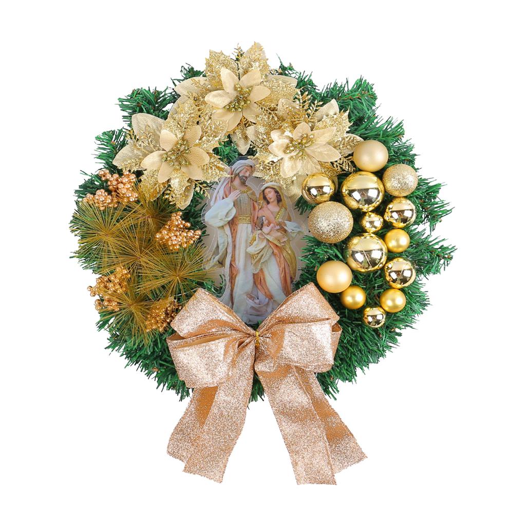 Christmas Wreath With Lights Red Bow Holiday Door Decorations For Window Porch Indoor Outdoor Party Scene Decoration