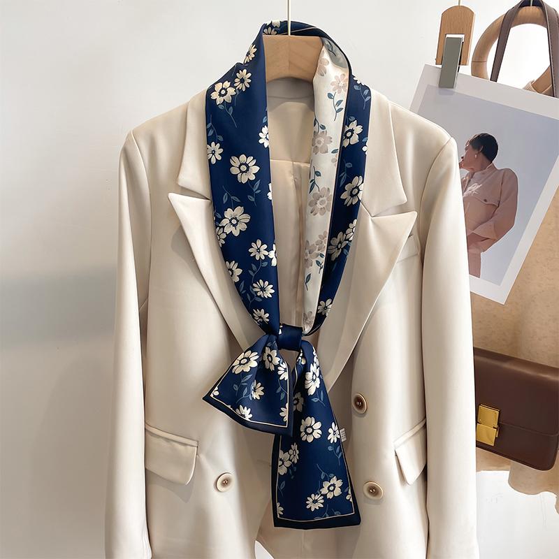 

Spring Luxry Design Women Silk Ribbon Scarf Handbag Handle Wrap Bag Ribbon Scarf Women Girls Head Hair Wrist Ribbon Scarf 14x147cm