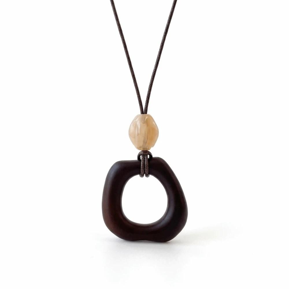 Hollow Heart Geometric Pendant Necklace Adjustable Rope Long Chain Resin Necklace Vintage