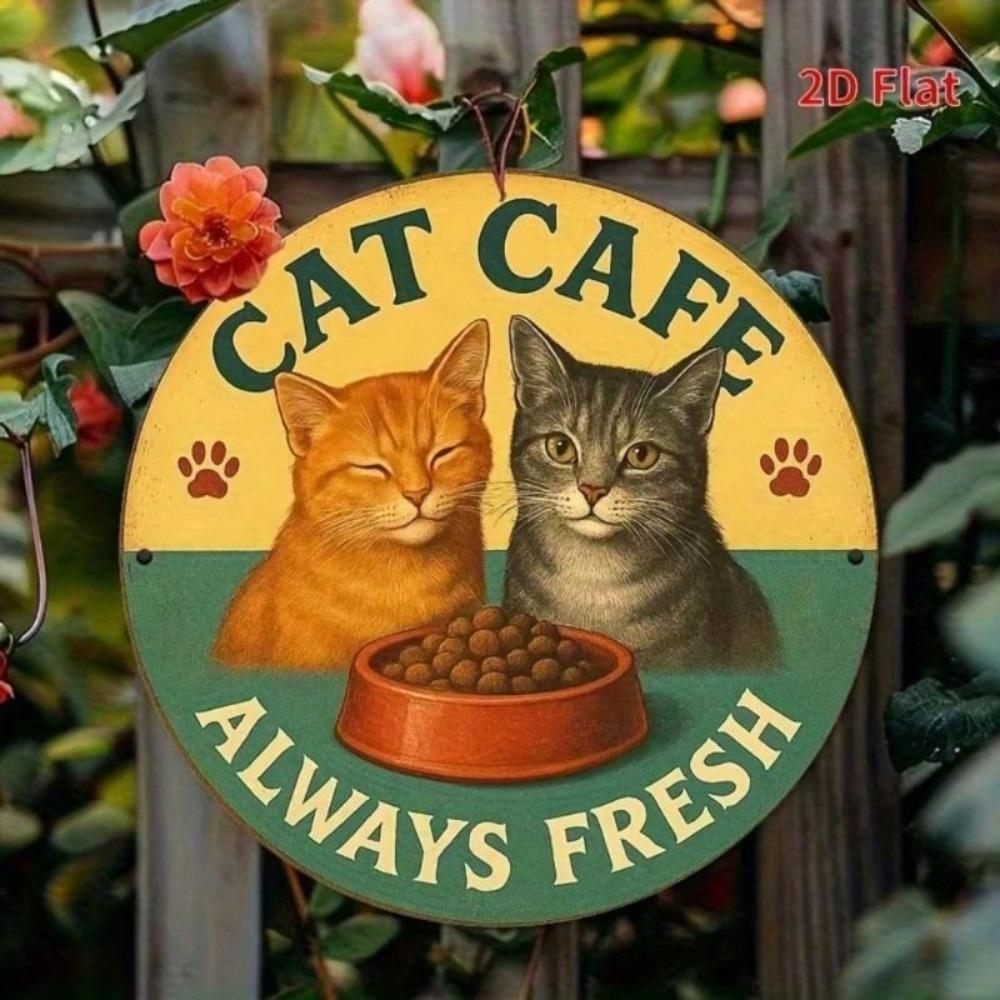 Retro Cat Cafe Metal Poster, Wall Art for Kitchen