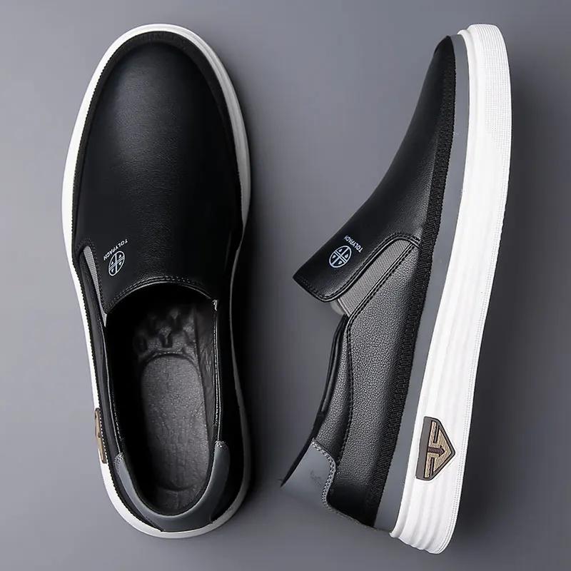 Fashion Versatile Men's Leather Casual Shoes Handmade Slip-On Loafers Comfortable Walking Shoes Outdoor Male Driving Footwear Sneakers