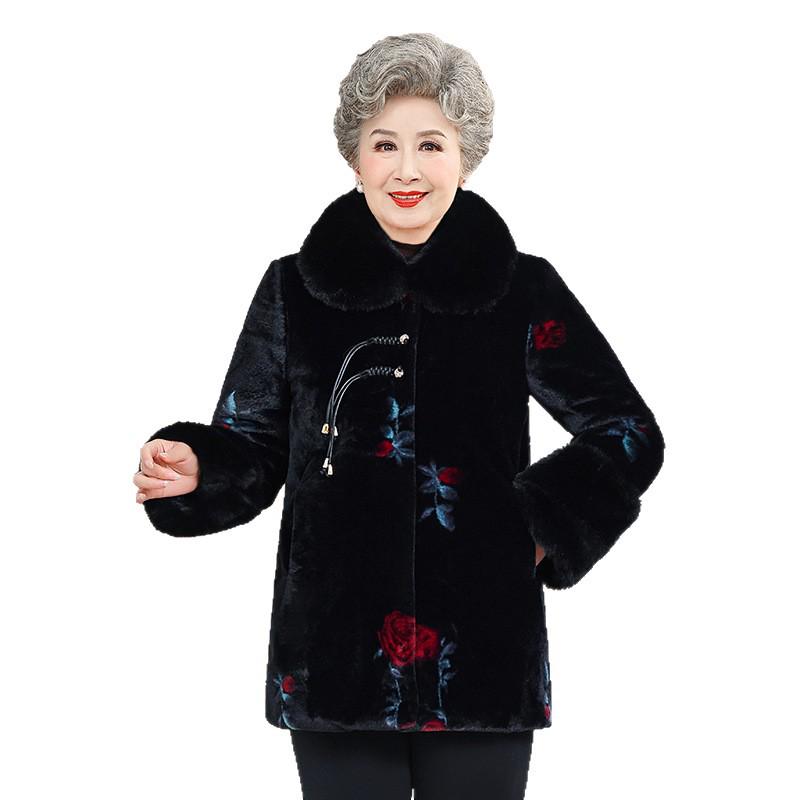 Grandma's Elegant Faux Mink Velvet Jacket 2025: Thickened Winter Wear for Middle-Aged and Elderly Women