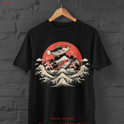 Koi Fish Print T Shirt Japanese Anime Vintage Washed Streetwear Fashion Graphic Unisex Top For Everyday Wear Stylish Versatile