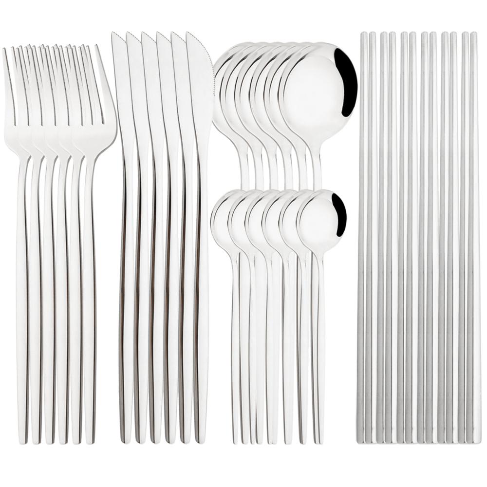 

Jankng Western 30 шт. столовая посуда, нож, вилка, ложки, палочки для еды, набор столовых приборов, высококачественный набор из нержавеющей стали, набор кухонной посуды серебряный