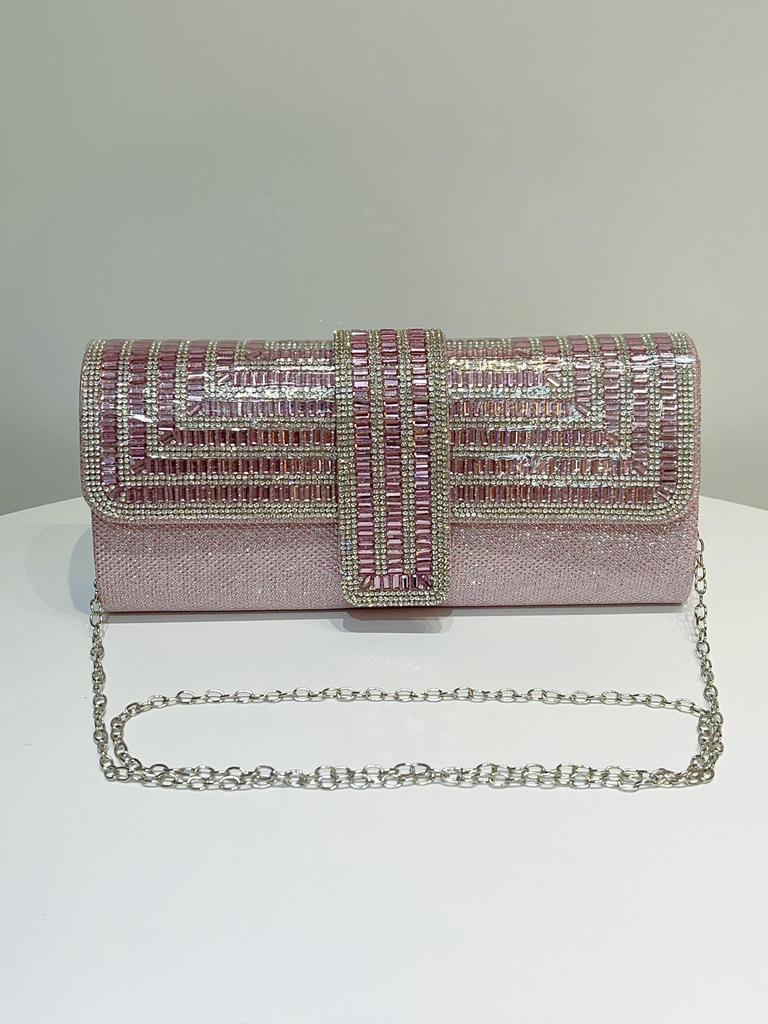 Women's Rhinestone Sparkle Chain Evening Clutch - Bridal, Banquet, Wedding, Socialite Handbag
