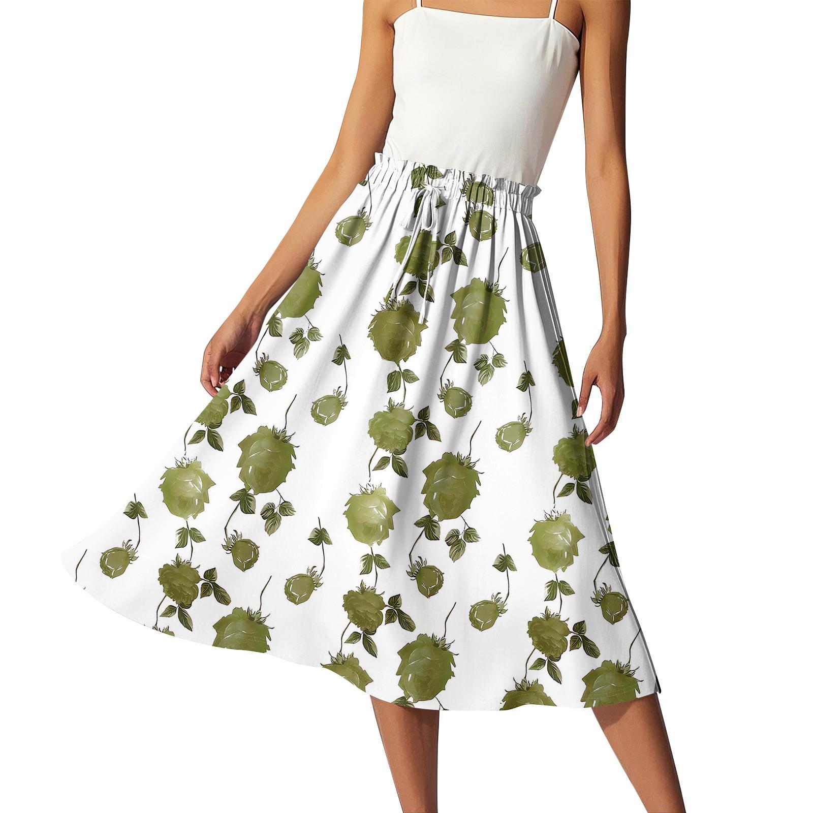 

Women s Casual High Waist Drawstring A-line Skirt Printing Skirt XL