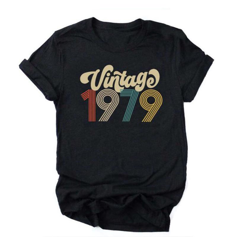Camiseta De Aniversrio Vintage 1970 Feminina Top Grfico Preto Harajuku Festa De Aniversrio De Quarentena Streetwear Casual