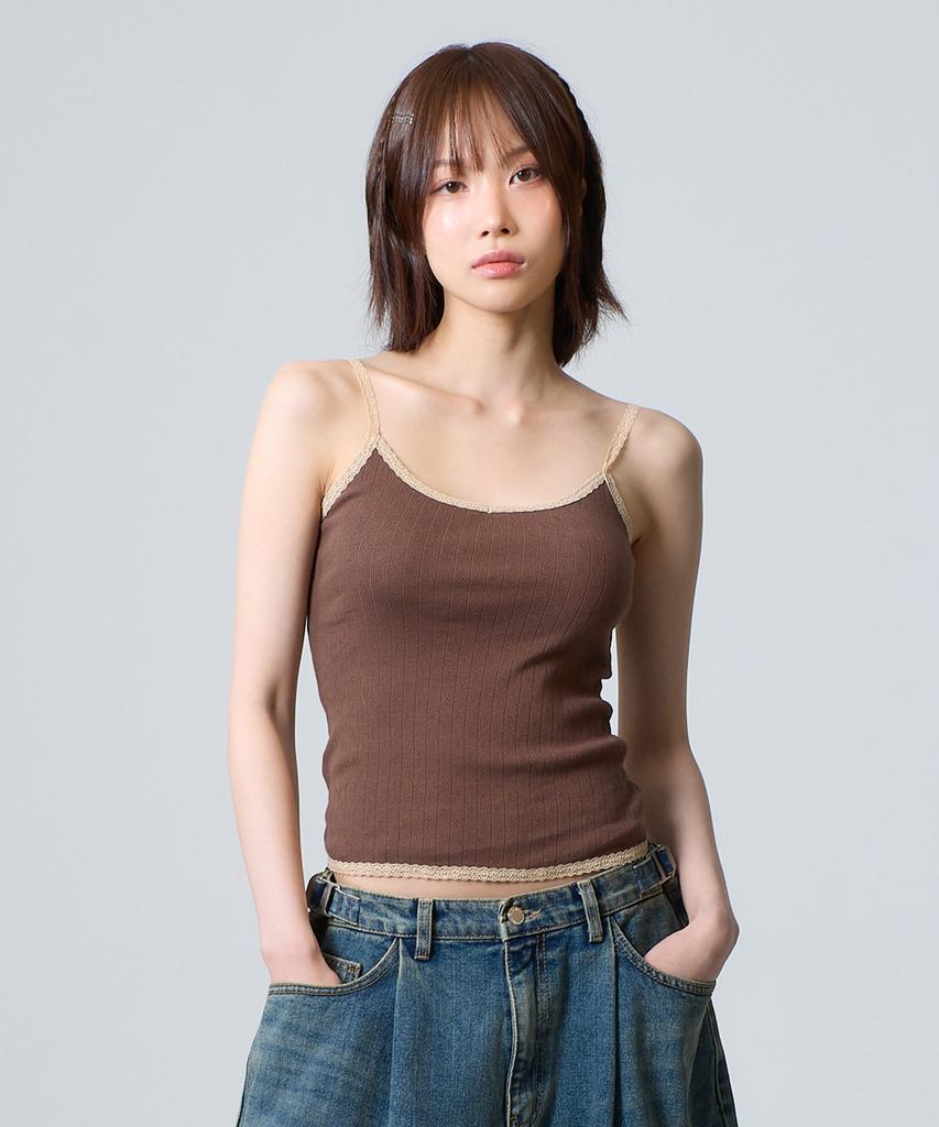 UNKNOWN PLANET Lace Sleeveless Top Brown