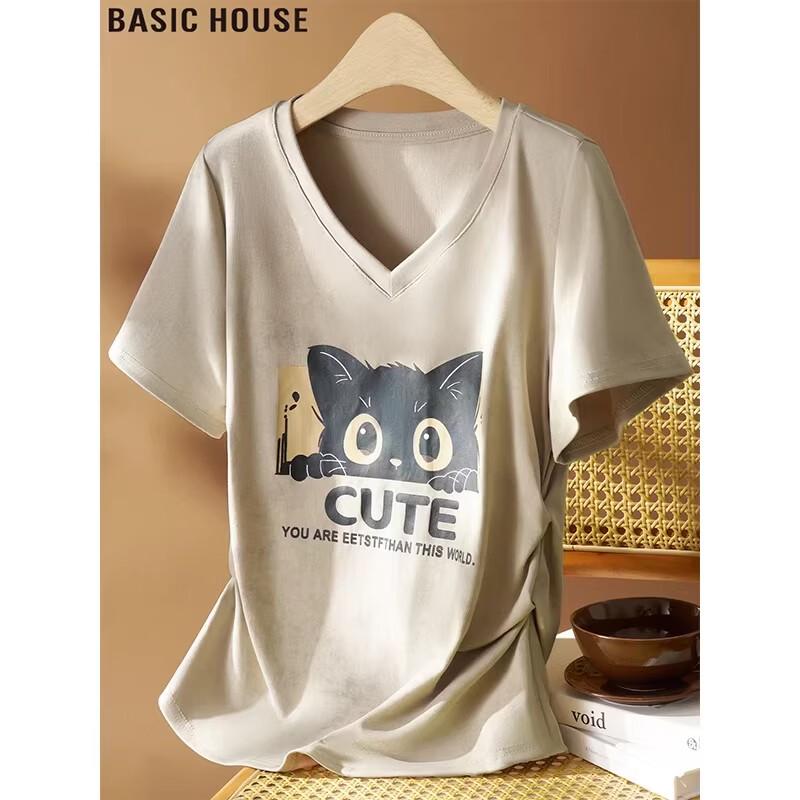 Basic House Women s Cartoon Print V-Neck T-Shirt 3XL