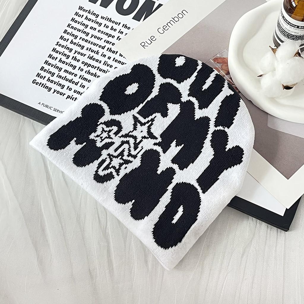 Urban Style Knit Beanie Featuring Letter Design For Fall And Winter Comfort White