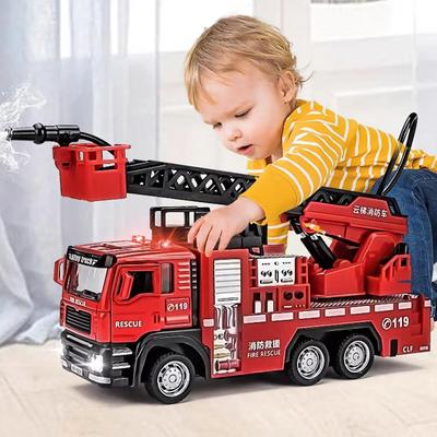 Model hračky požárního auta 1/32 se zvukem, světlem, žebříkem, hasičským vozem, mechanismem na natažení, postřikovačem, záchranným vozidlem, dekorace a dárky pro chlapce