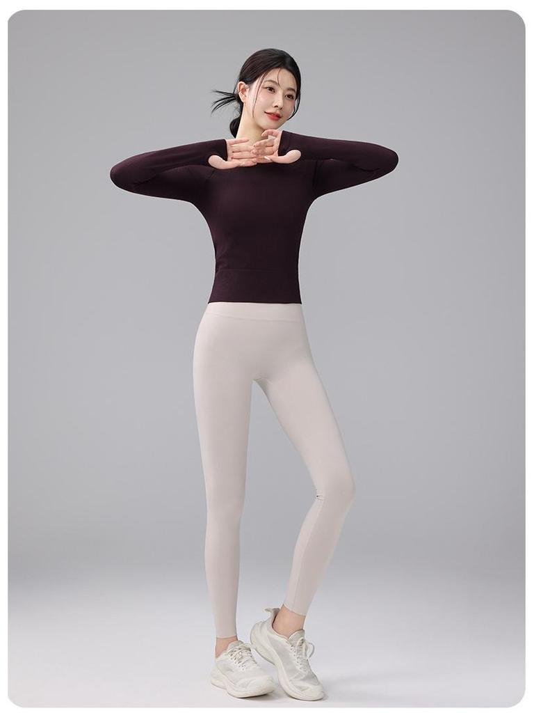 Thickened Seamless Women's Long Sleeve Yoga Top - Slimming, Breathable Round Neck for Autumn & Winter.
