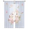 Cortinas de tule xadrez floral de coelho da Páscoa para sala de estar, quarto, cortina transparente de voile, decoração de janela para casa