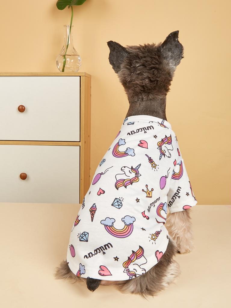Pet Cloth Dog T-shirt with Cute Unicorn Pattern Printed Clothes for Puppy Dog Cat Cool Apparel Costume