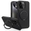 For iPhone 15 Pro Case with Ring Kickstand Compatible with MagSafe PU Leather Back Cover