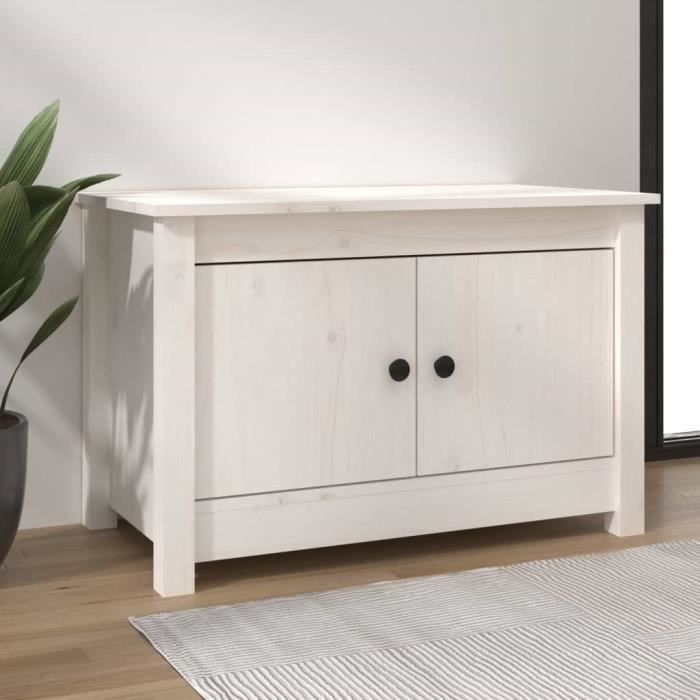 Armoire à chaussures - Blanc - Bois de pin massif - 2 portes - 70x38x45,5 cm - Meuble d'entrée
