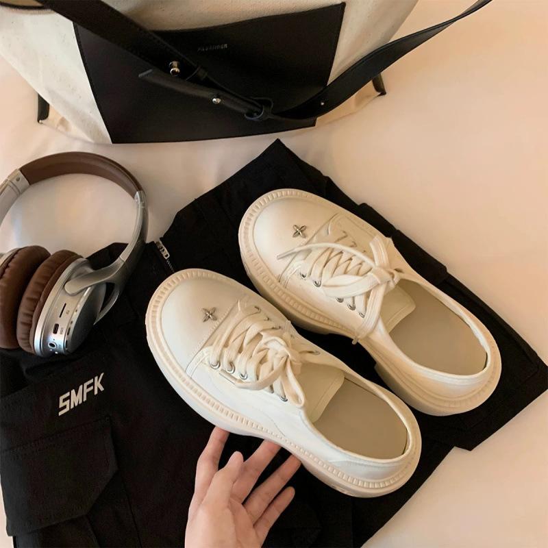 Platform Canvas Shoes Women's Spring and Autumn Height Increase Muffin Single Shoes Sports Little White Shoes Women's Shoes White Black and White