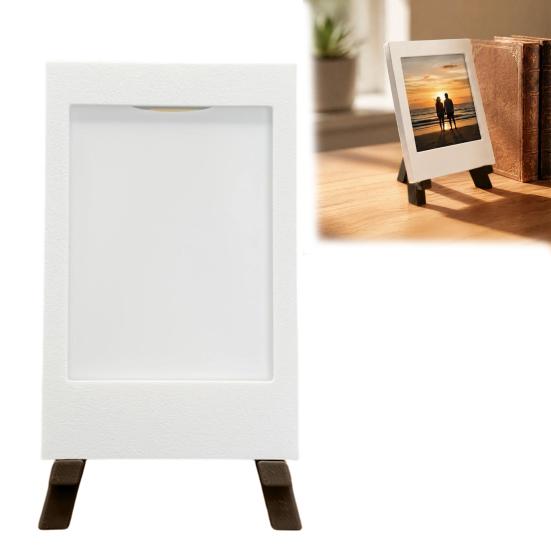 PLA 3D Printed Frame Mini Picture with Wooden Tripod Stand, Photo Display Holder Small for Polaroid Pictures, Tabletop Home Office Decor Easy Loading