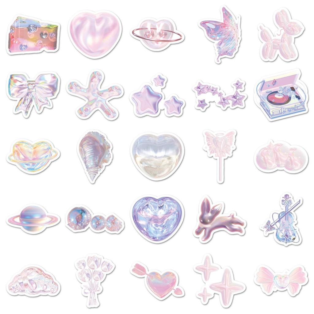50 Colorful Dreamy Girly Stickers for Notebooks, Water Bottles, and Phones