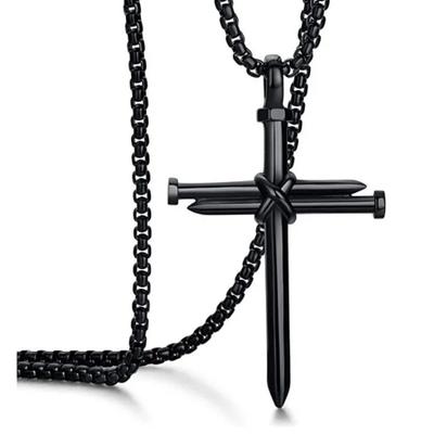 Herrenschmuck Schwarze Edelstahl Halskette Kreuz Anhänger-Kettenhalskette Geschenk für Männer Großhandel